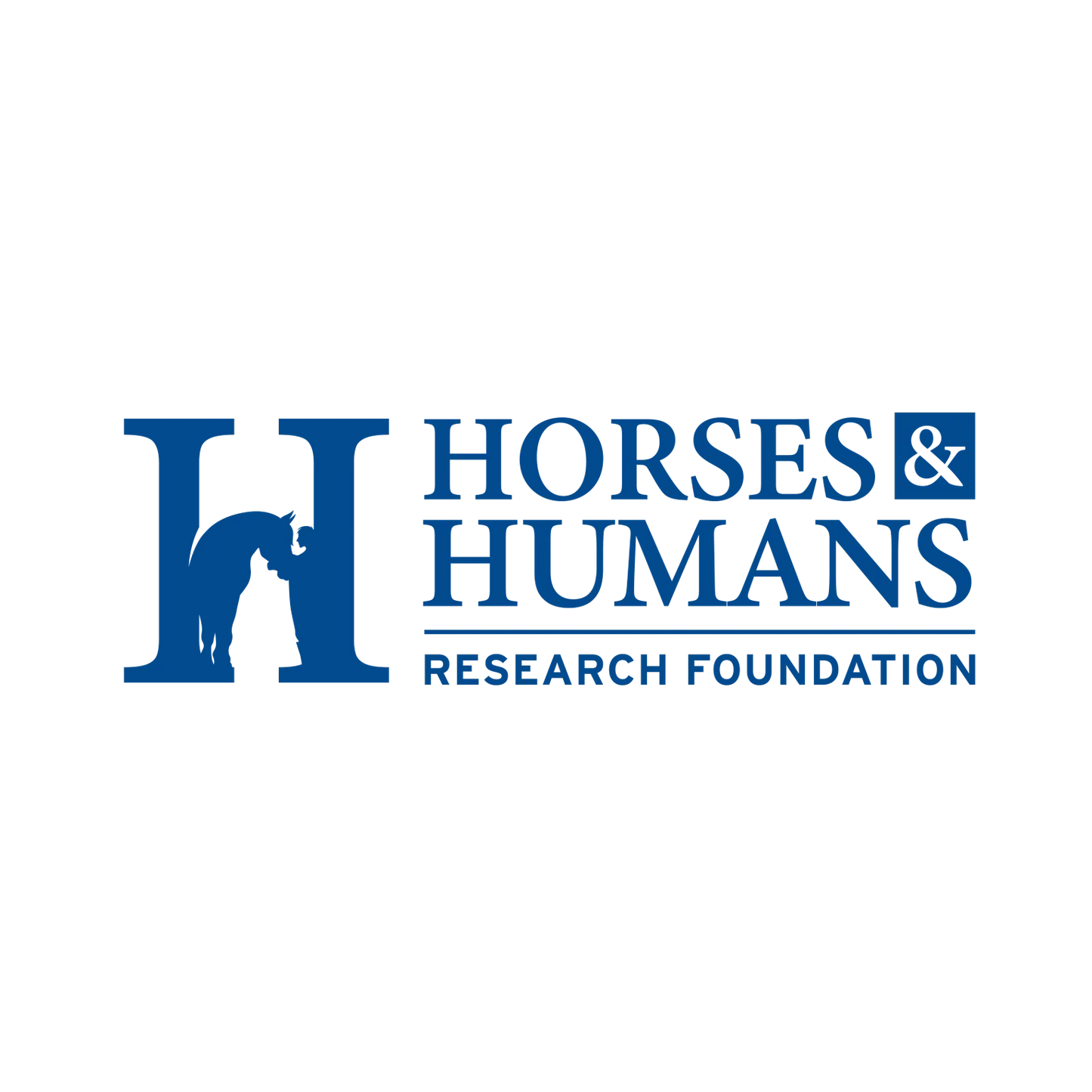 Logo of Horses & Humans Research Foundation with a blue silhouette of a horse and person on a white background.