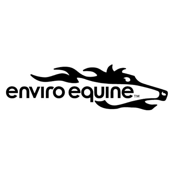 Black logo of 'enviro equine' with a horse silhouette on a white background